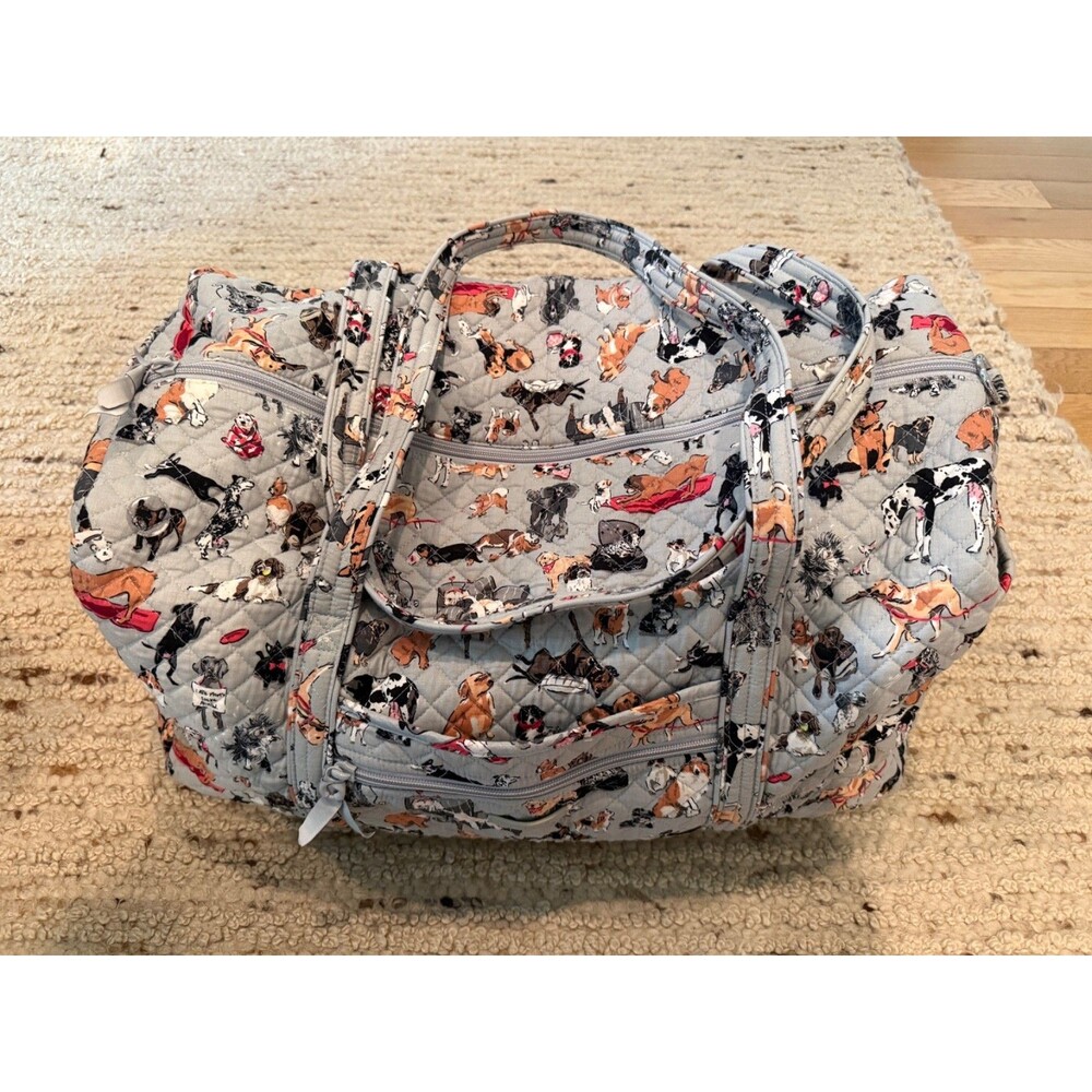 Vera Bradley Large Duffel Bag Best In Show Dog Print Gray Retired